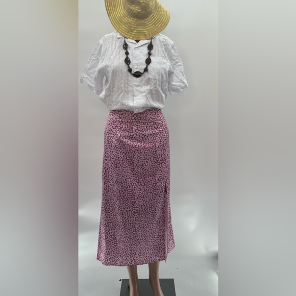 Avanova High Waist Ditsy Floral Maxi Skirt – Size XL – Pink Split Thigh – NWT - Picture 2 of 7